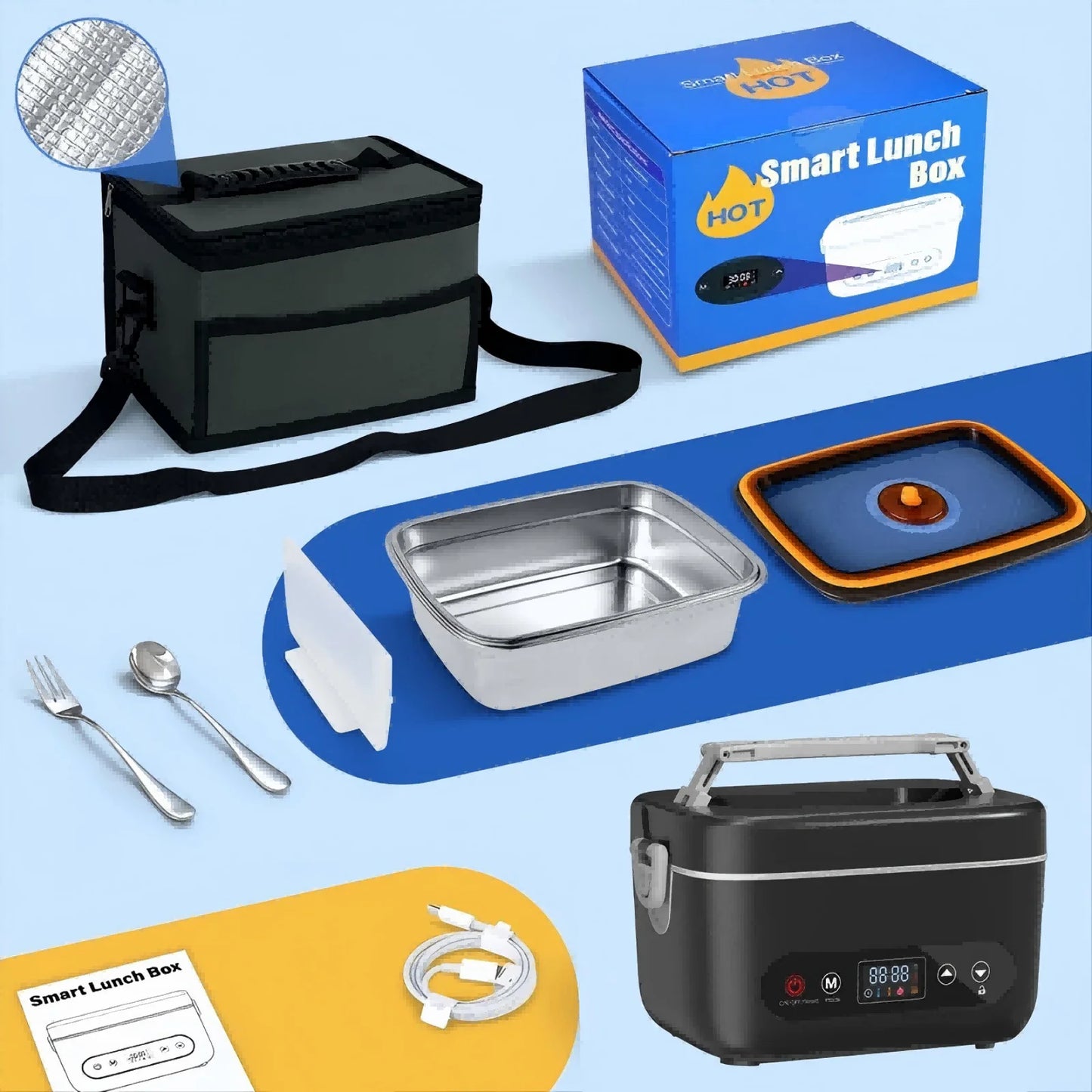 12000mAh Wireless Lunch Box Portable Food Warmer With Automatic Temperature