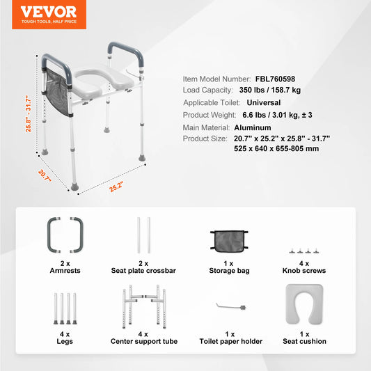 SucceBuy Raised Toilet Seat With Seven Position Height Adjustment 350lbs
