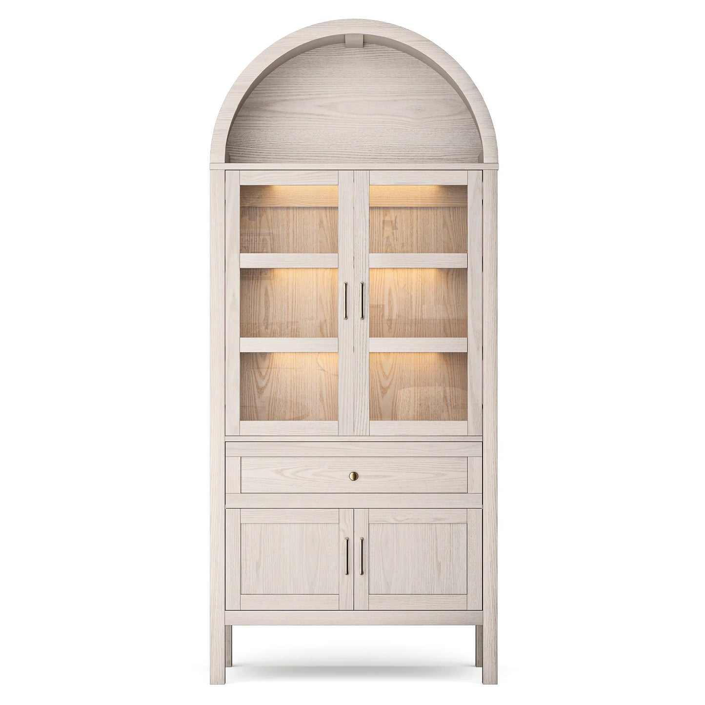 Furgle Arched Wood Storage Cabinet With Adjustable Shelves And Dimmable LED