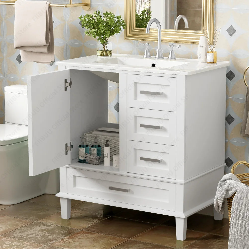 Slofy Solid Wood Bathroom Vanity With Sink And 3 Drawers