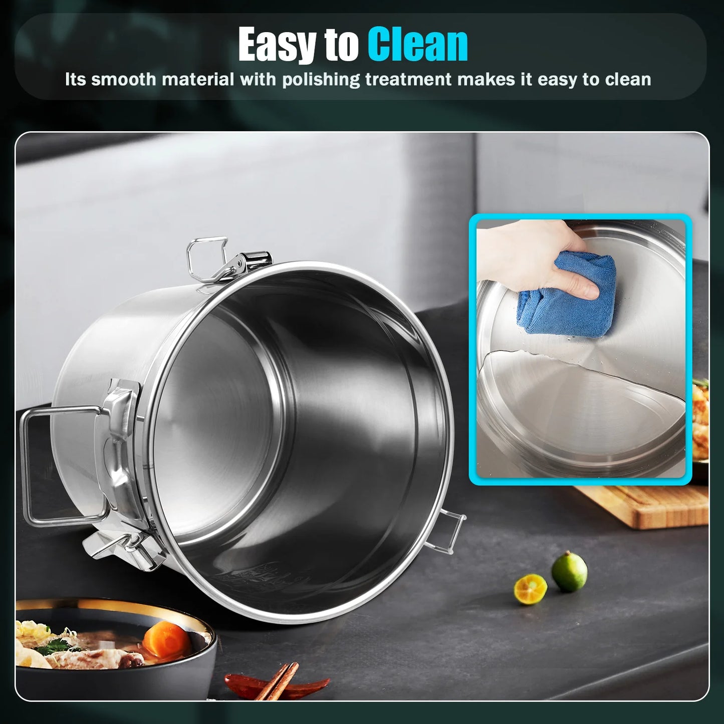 Bymaocar 304 Stainless Steel Cereal Container Airtight Corrosion Resistant
