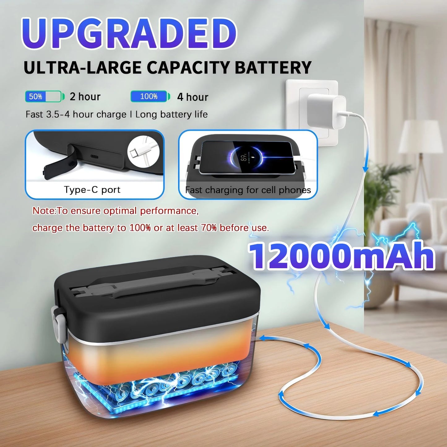 12000mAh Wireless Lunch Box Portable Food Warmer With Automatic Temperature