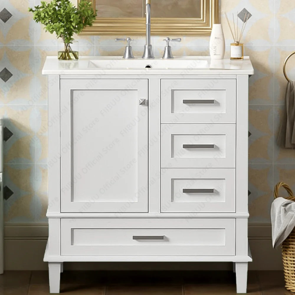 Slofy Solid Wood Bathroom Vanity With Sink And 3 Drawers