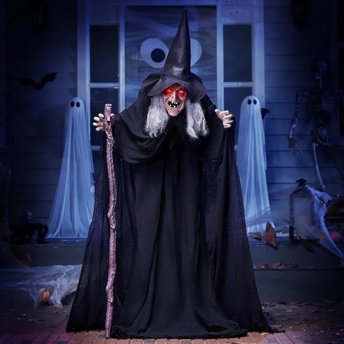 Joyfy Animatronic Witch With Cane Halloween Outdoor Decoration Prop