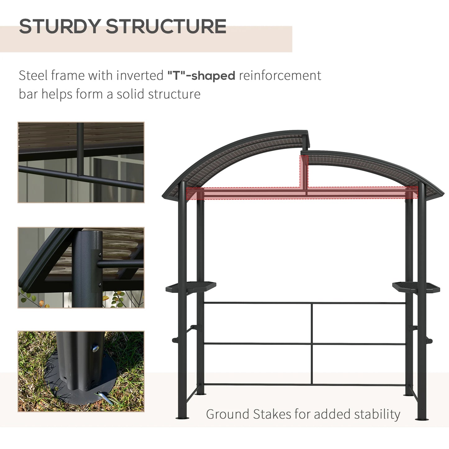 Outdoor Grill Gazebo Canopy With Vented Polycarbonate Roof Shelves