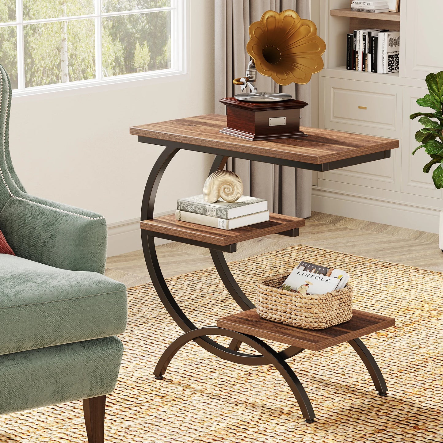 Tribesigns C-Shaped End Table Industrial Storage Sofa Side Table