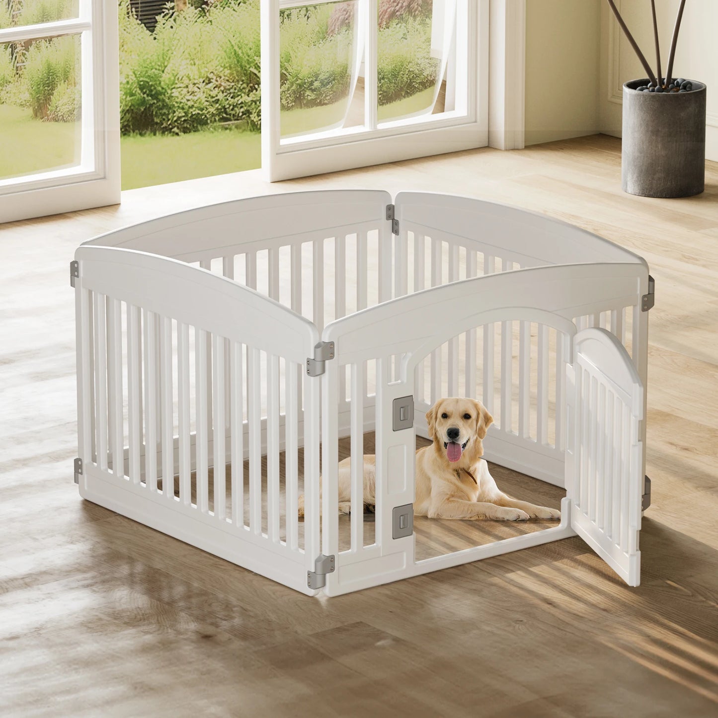JHK Plastic Dog Playpen Six Panel Portable Indoor Outdoor Fence