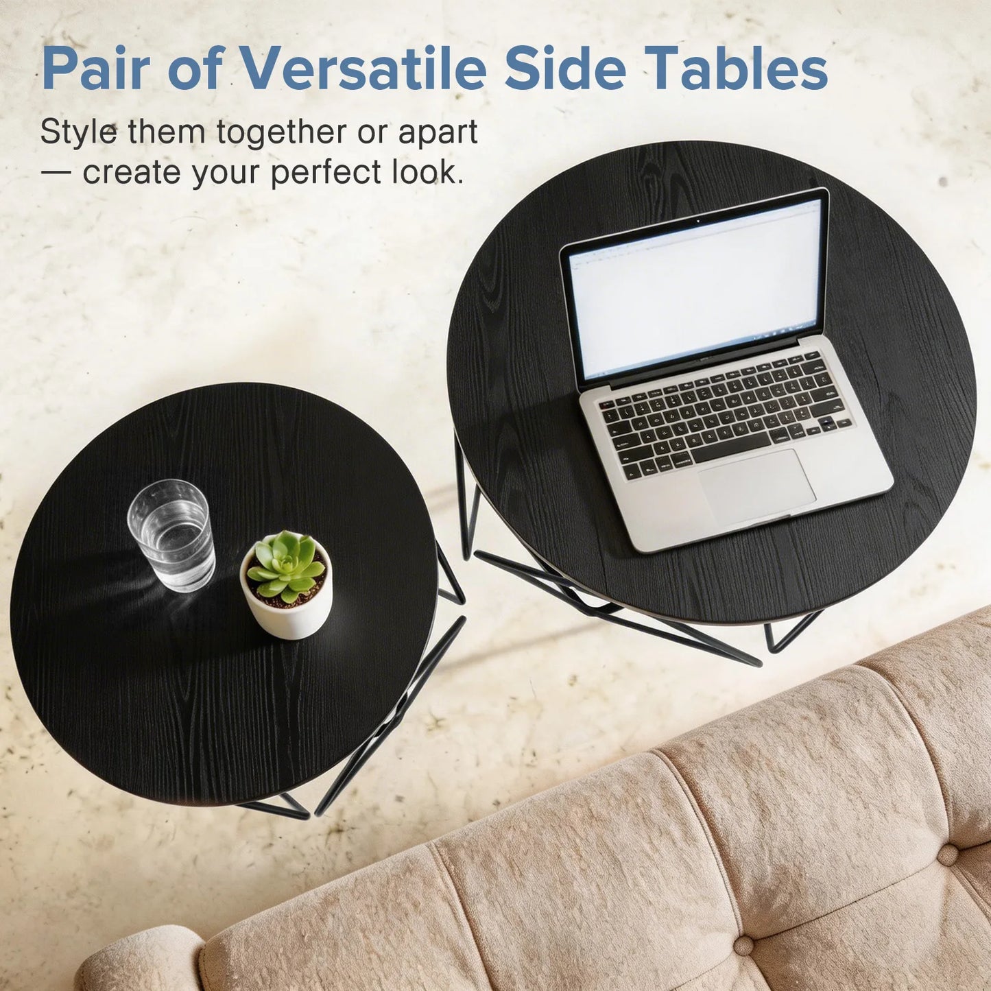 JHK Round Geometric Coffee Table Set With Nesting Side Tables