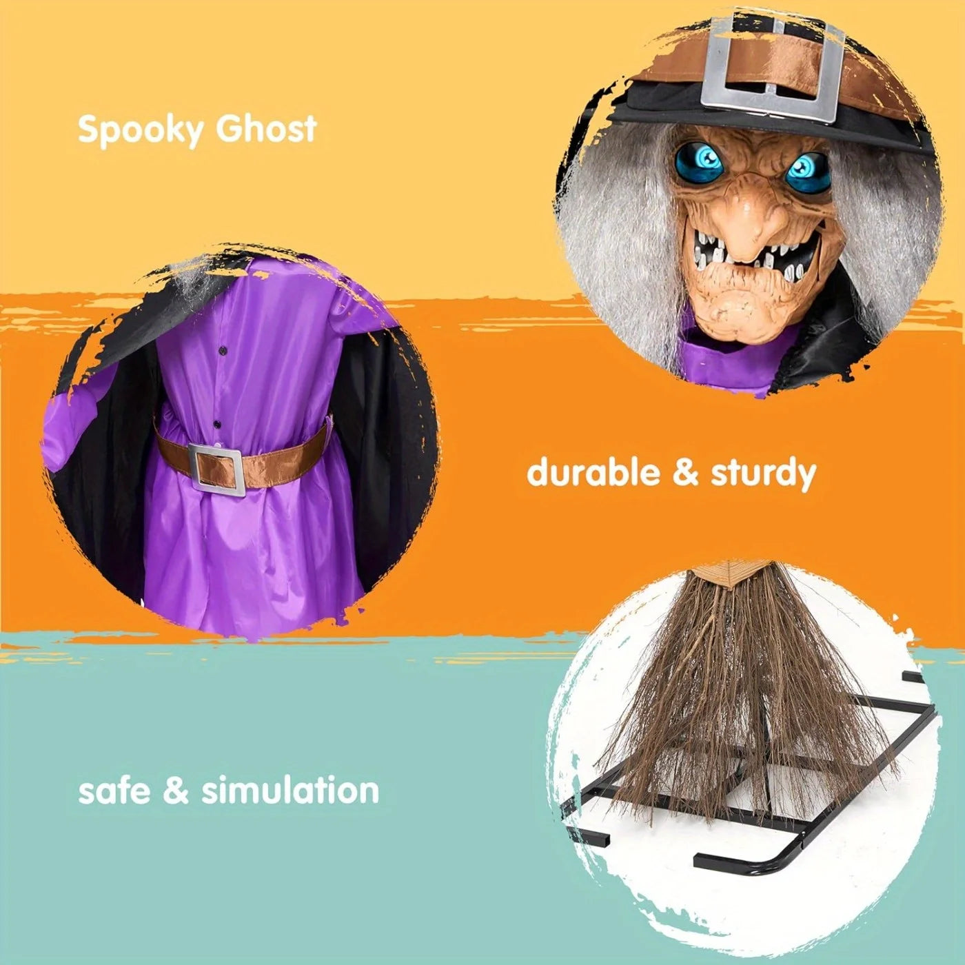 Animated Halloween Flying Witch Decoration With Light Eyes And Spooky Voice