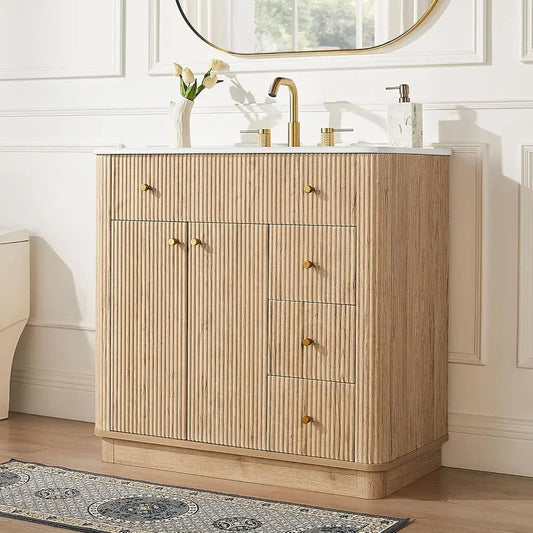 Bathroom Vanity With Integrated Ceramic Sink And Large Storage Cabinet