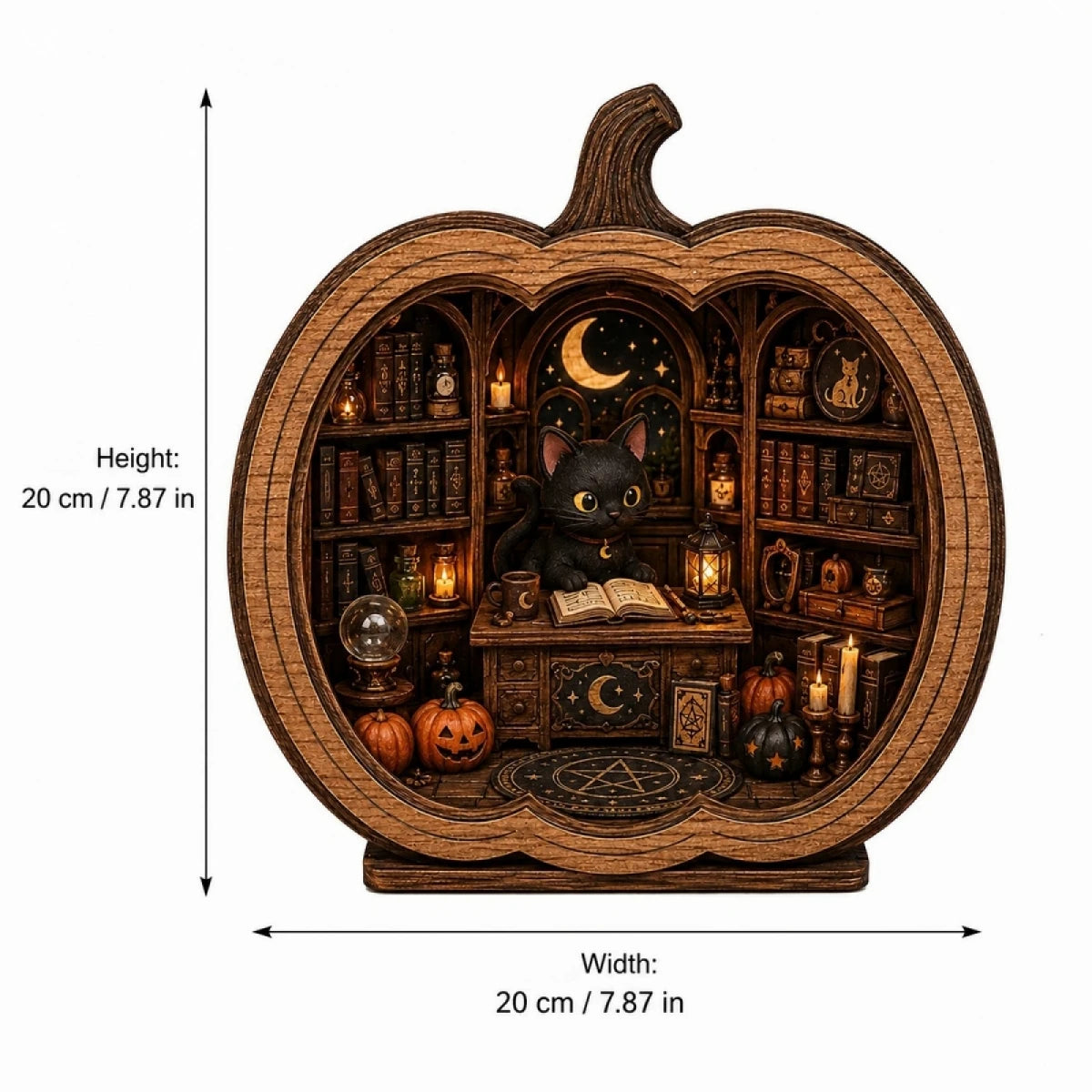 Cat Bookshop Pumpkin Display Stand Resin Halloween Figurine