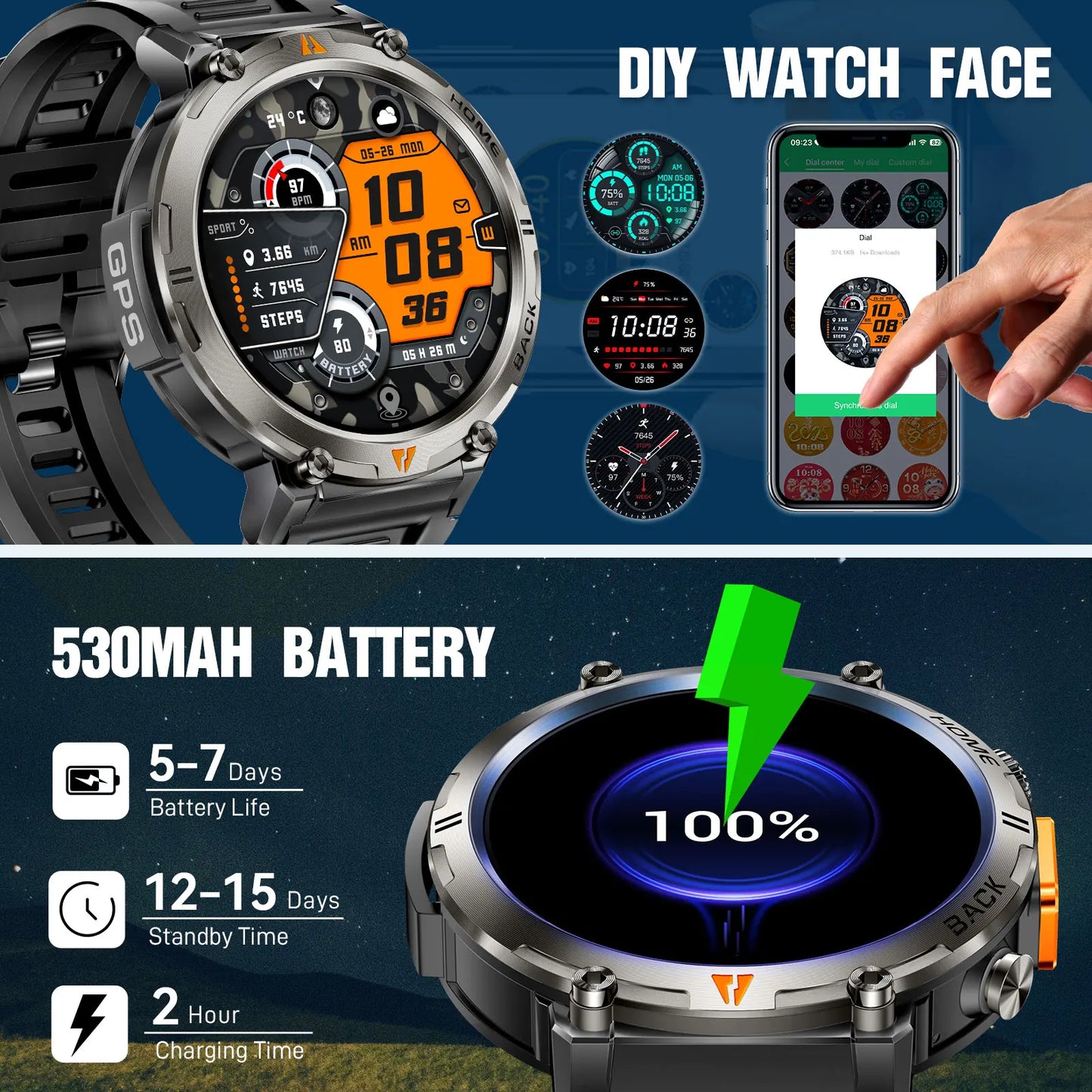 EIGIIS KE3 Bluetooth Smartwatch for Men Full Touch Health Monitor