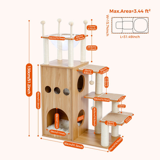 PAWZ Ro Multi Level Cat Tree Indoor Wood Scratching Posts