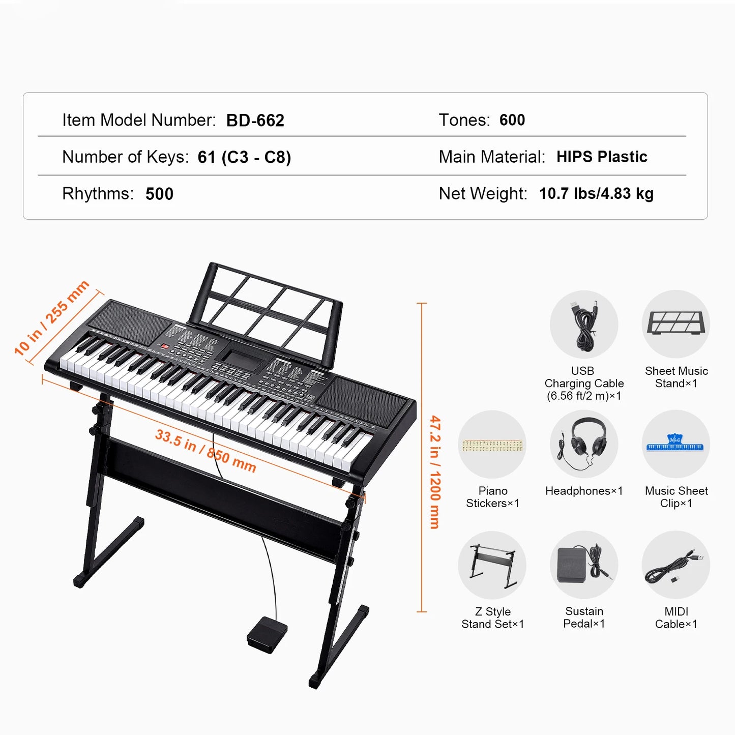SucceBuy Portable Digital Keyboard Electric Piano For Beginners
