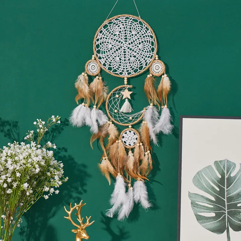 Five Piece Large Dream Catcher Moon Sun Bohemian Wall Decor
