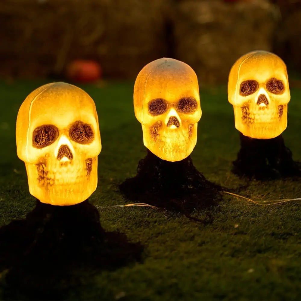 Joyfy Light Up Skull Stakes Outdoor Halloween Pathway Decor