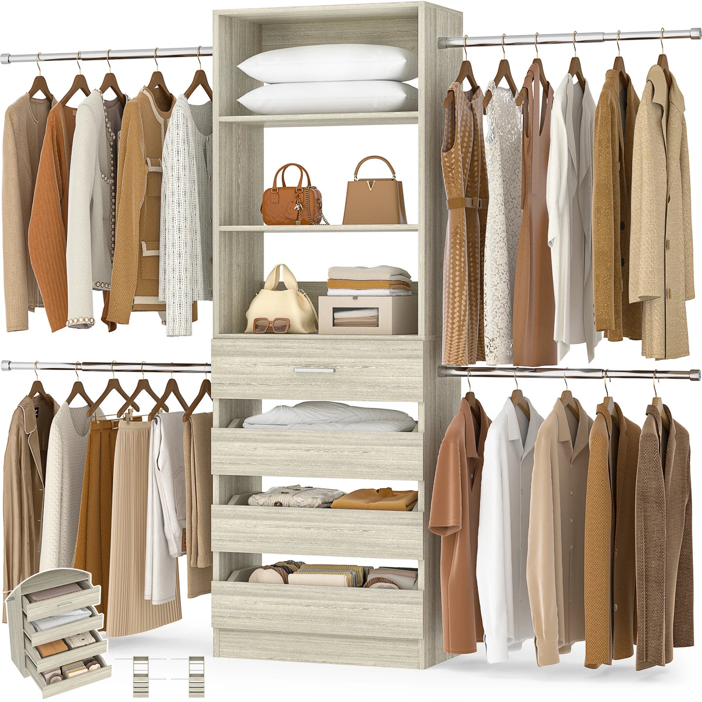 Aheaplus Modern Wooden Walk In Closet System Organizer