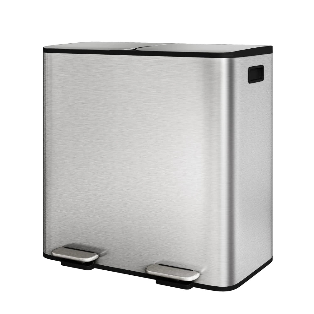 Dual Compartment Stainless Steel Trash Can With Step On Lids