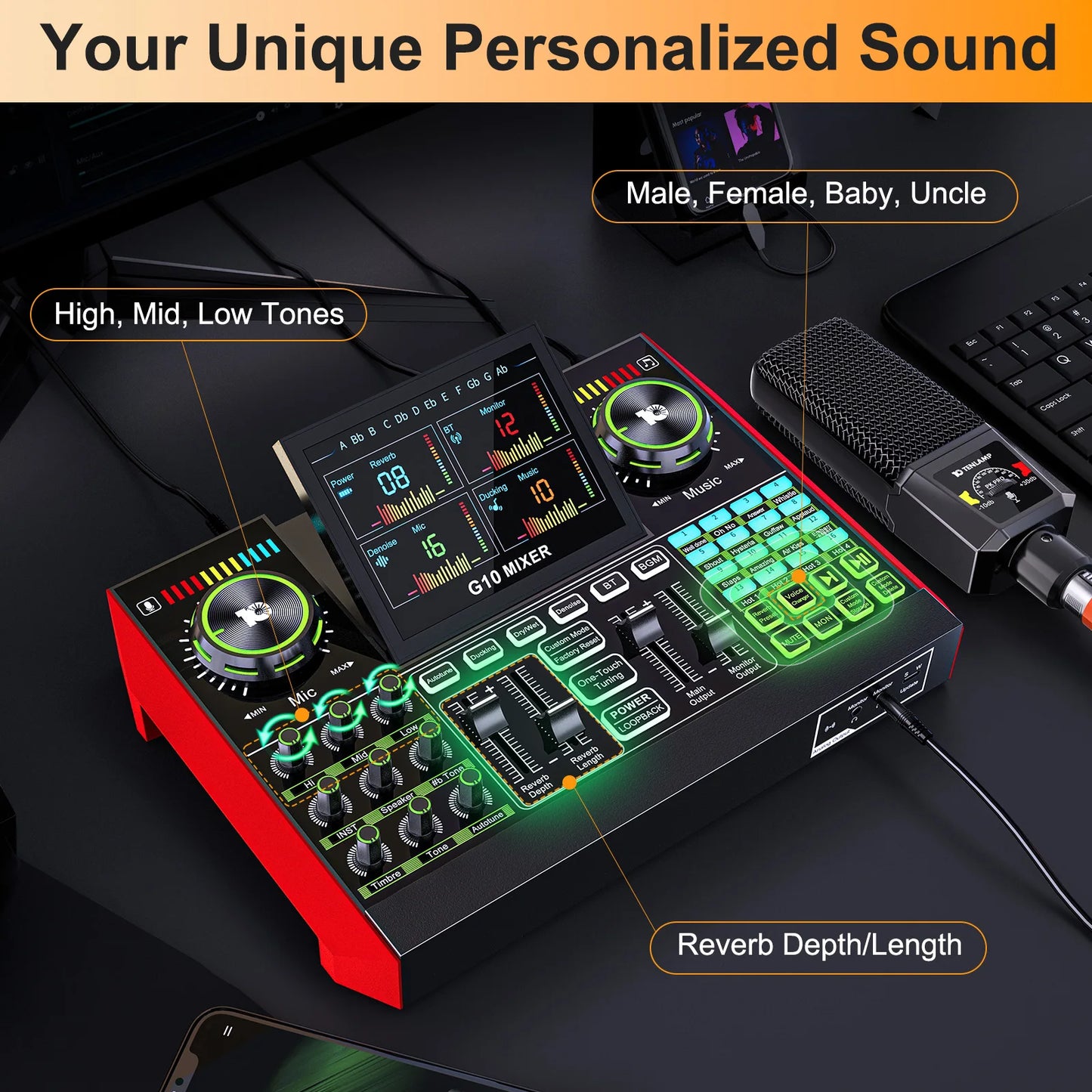 Tenlamp G10 PKPRO 6 Channel USB Podcast Mixer With Mic XLR Interface
