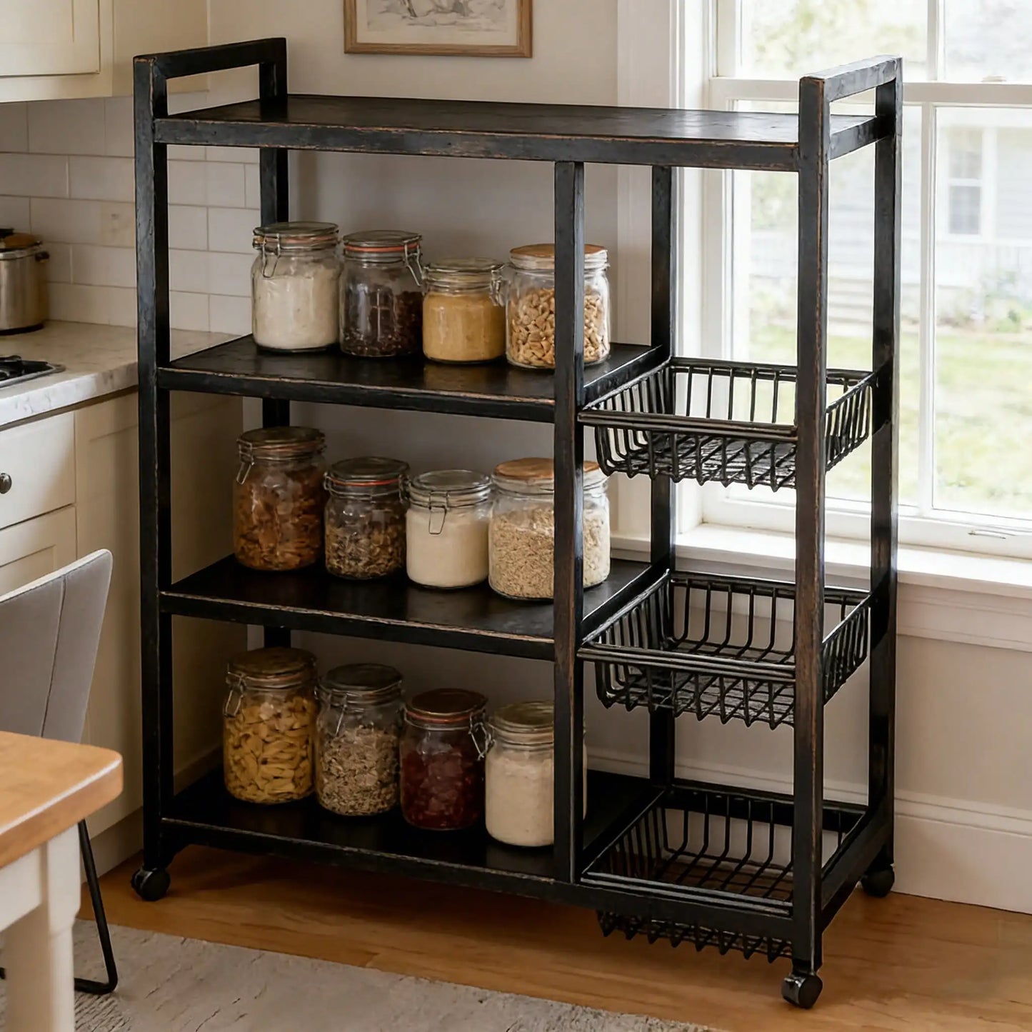 Heavy Duty Four Tier Storage Rack With Rolling Baskets Home Organizer