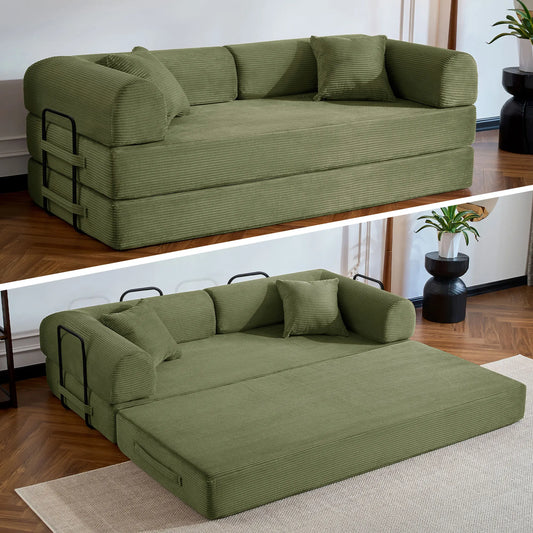 Folding Convertible Sofa Bed Corduroy Upholstered Loveseat Sleeper Living Room