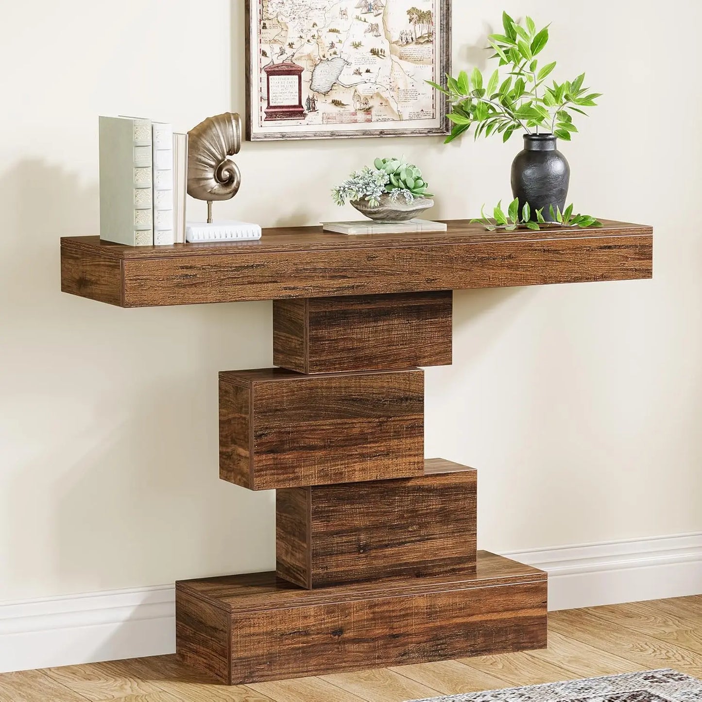 Tribesigns Farmhouse Console Table With Storage And Geometric Base
