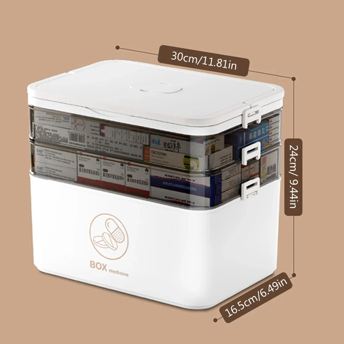 Large Capacity Multi Layer Transparent First Aid Box With Compartments