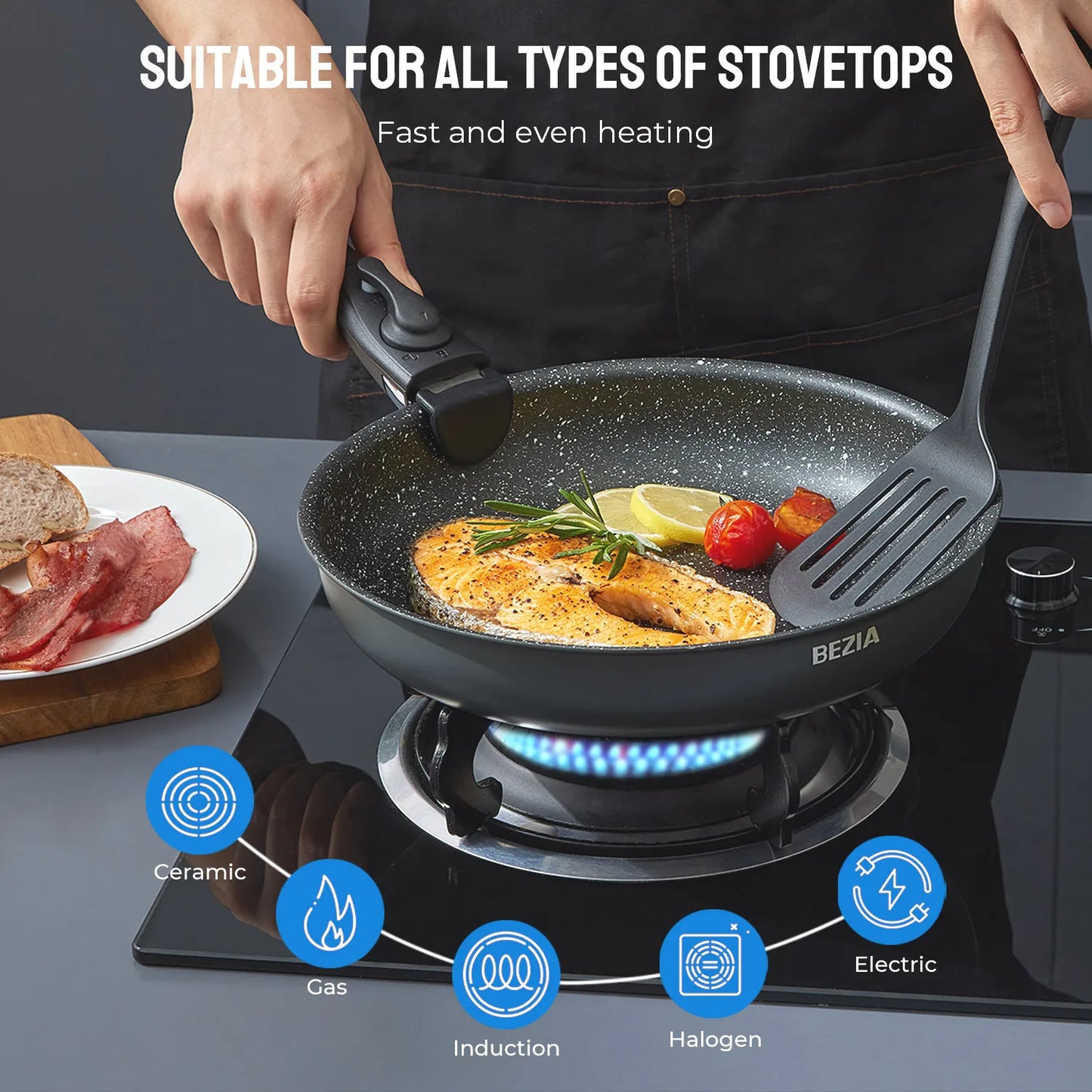 Induction Cookware Set Ten Pieces Nonstick Pans With Removable Handles