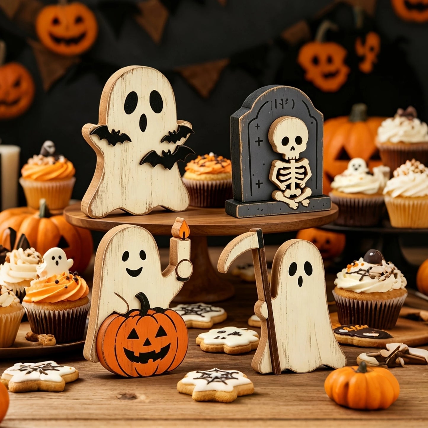 Halloween Mini Ghost Tiered Tray Home Decor Accent Set