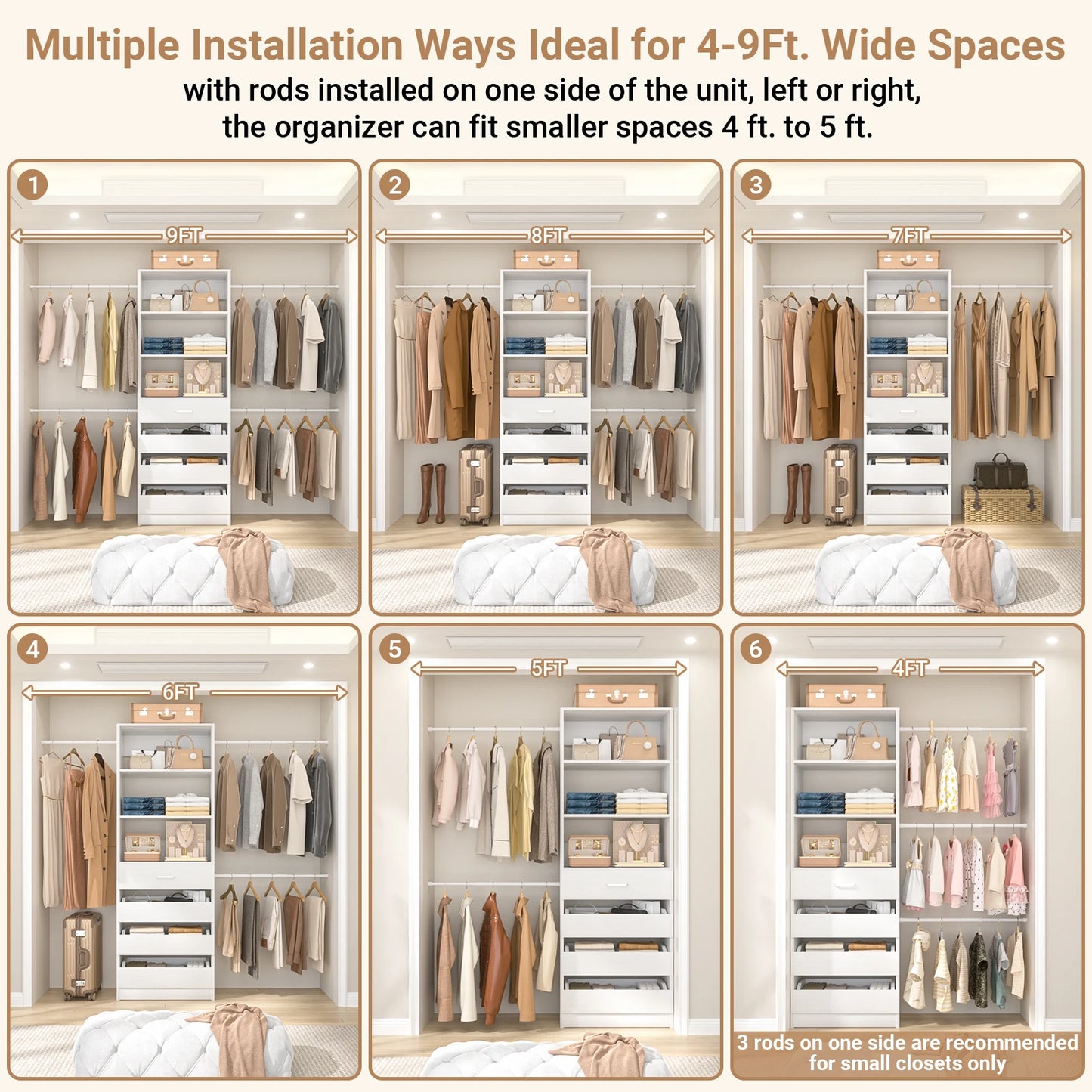 Aheaplus Modern Wooden Walk In Closet System Organizer