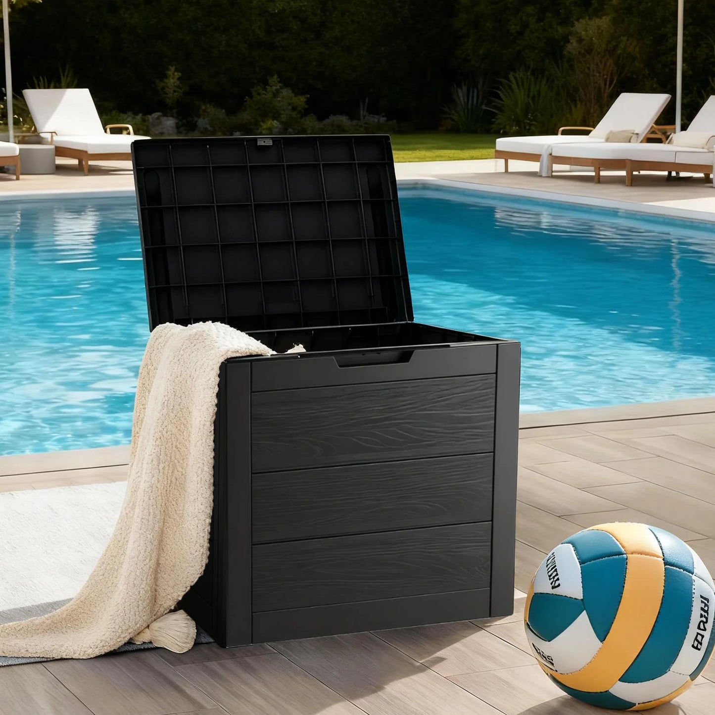 Sarenzoon Outdoor Deck Box With Lockable Lid And Plastic Storage