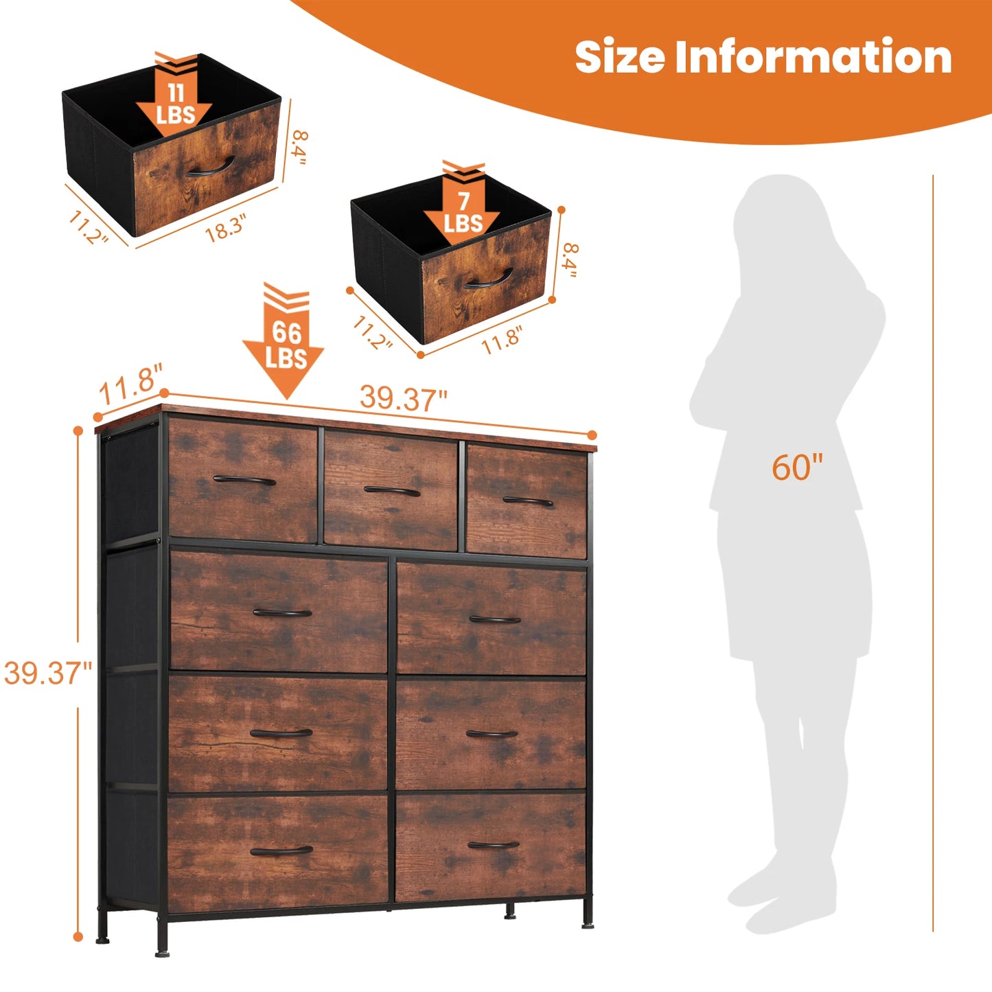 JHK Dresser Wardrobe With 9 Fabric Storage Drawers For Bedroom