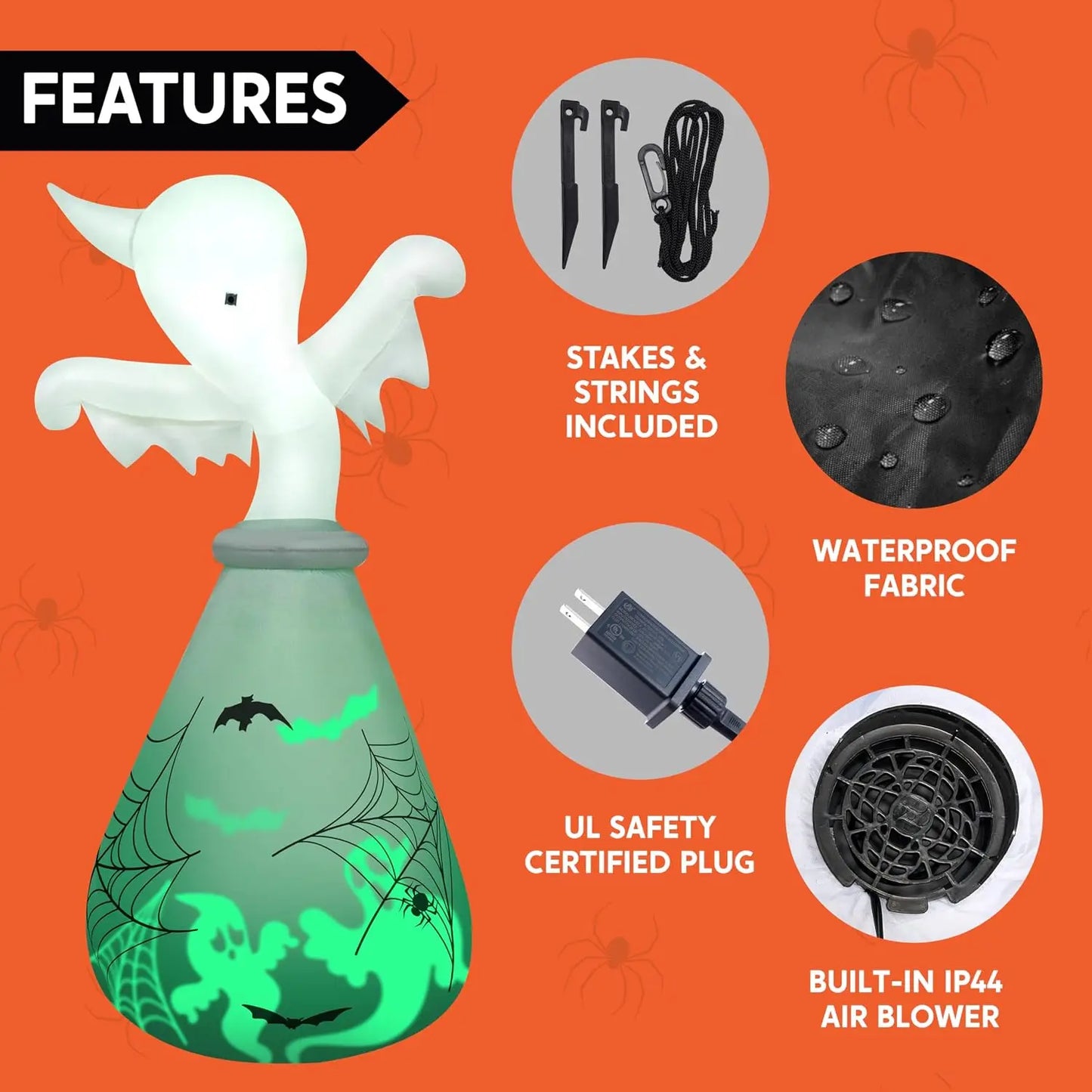 Joyfy Inflatable Ghost Halloween Outdoor Decor With LED Light