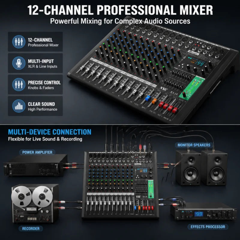 NXG EX12 12 Channel Audio Mixer With Bluetooth USB