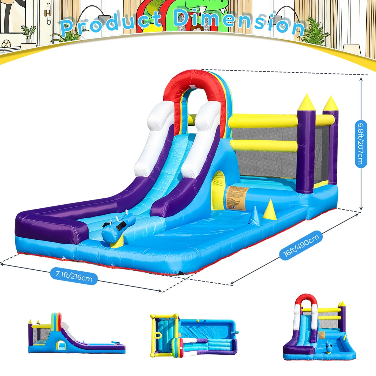 RTS Inflatable Water Slide With Splash Pool And Climbing Wall