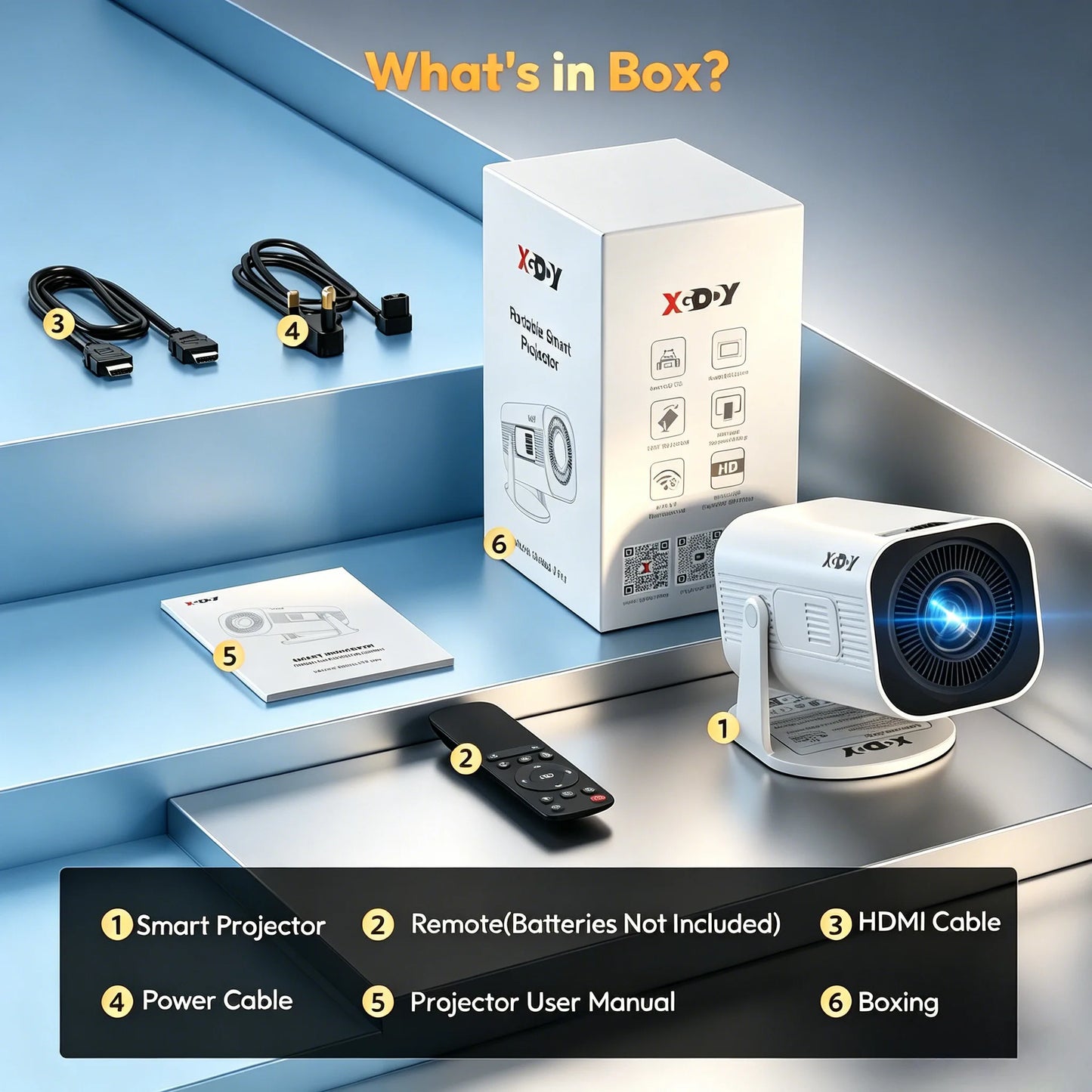 XGODY Portable 4K Projector With WiFi Bluetooth Android 11