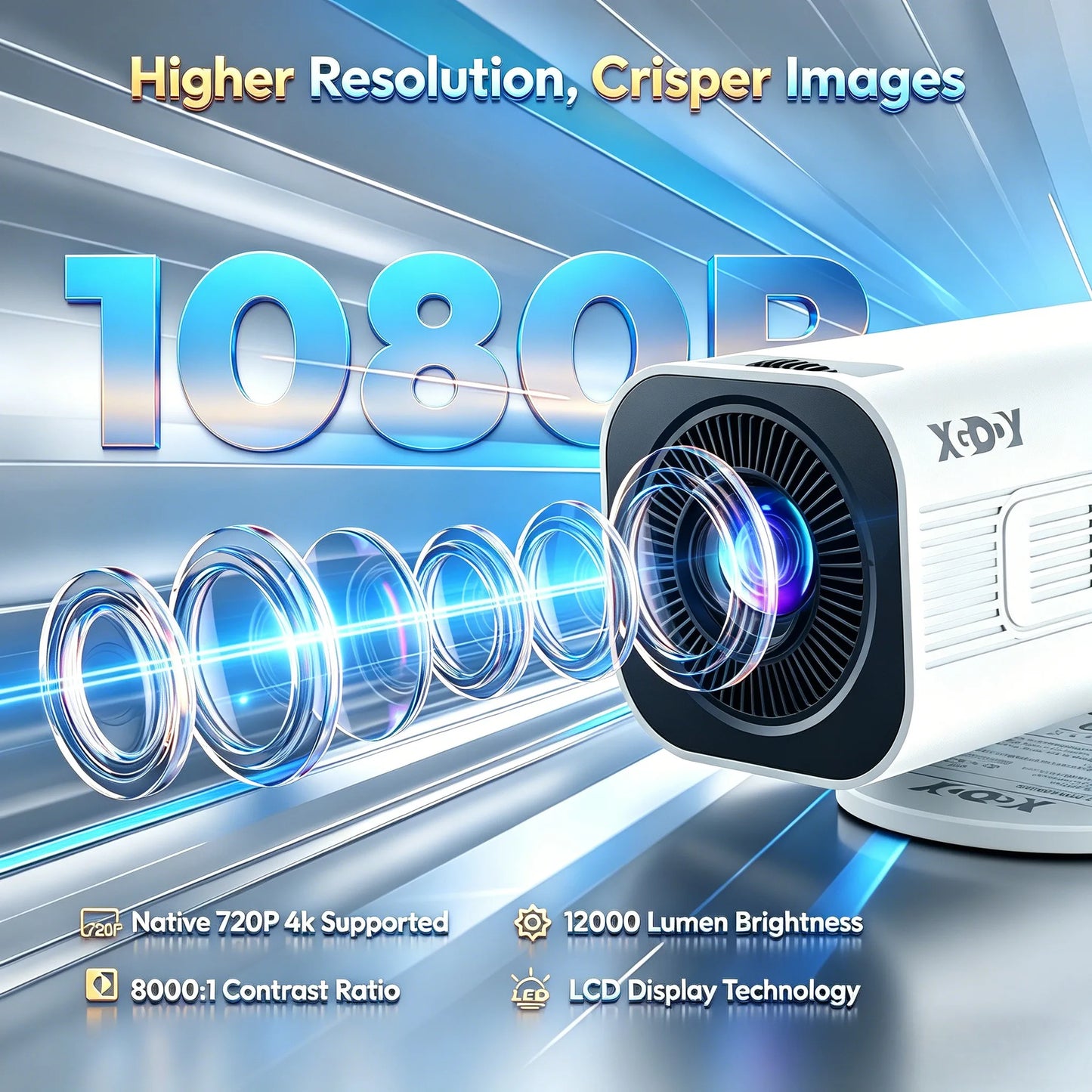 XGODY Portable 4K Projector With WiFi Bluetooth Android 11