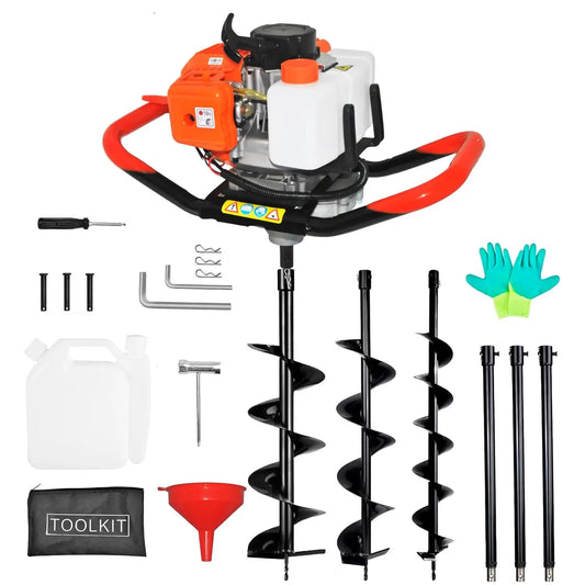 Gas Powered Post Hole Digger 62cc 2 Stroke Auger With 3 6 8 Inch Bits