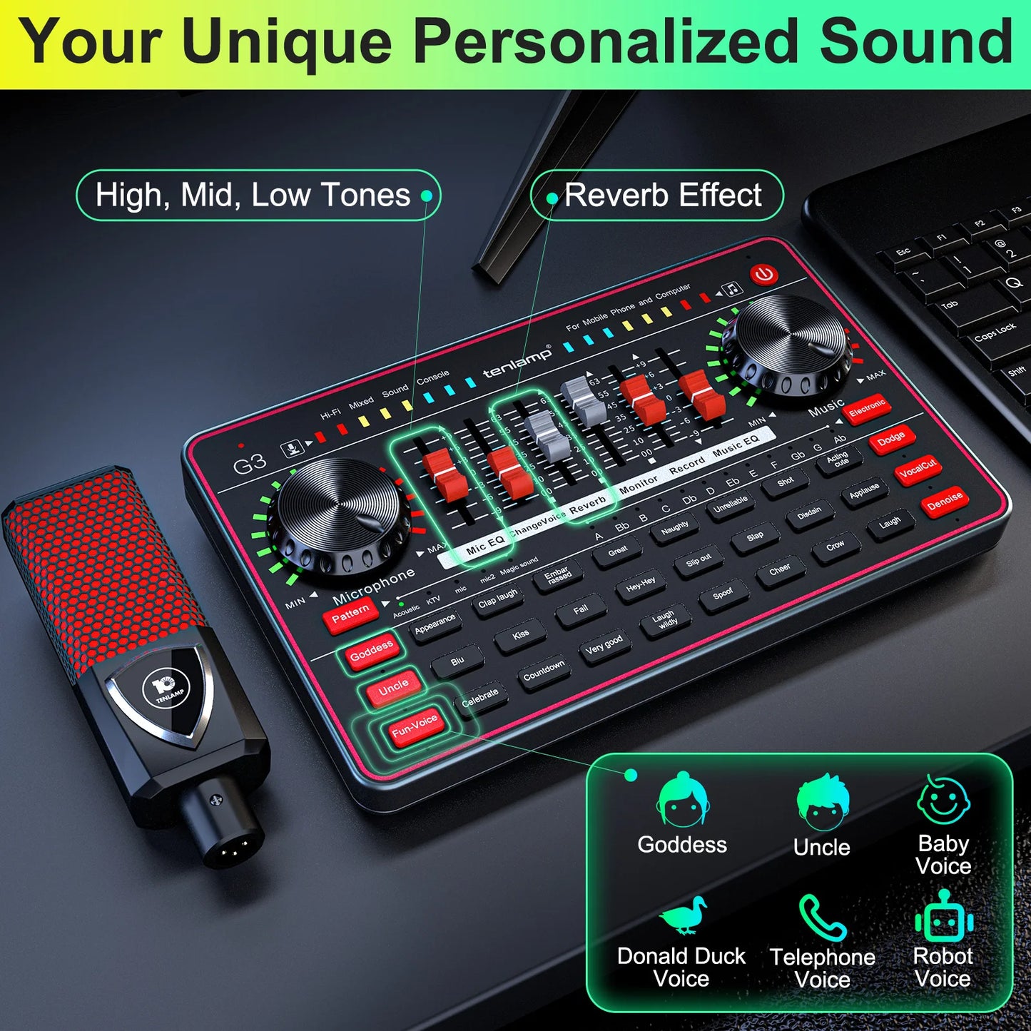 Tenlamp G3 Podcast Kit With USB Mixer And Wireless Mic