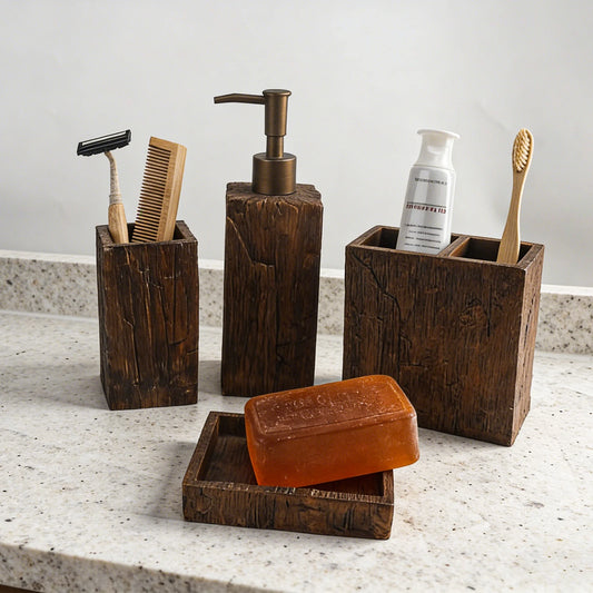 Bathroom Accessory Set 4-Piece Dispenser Toothbrush Holder Tumbler Soap Dish