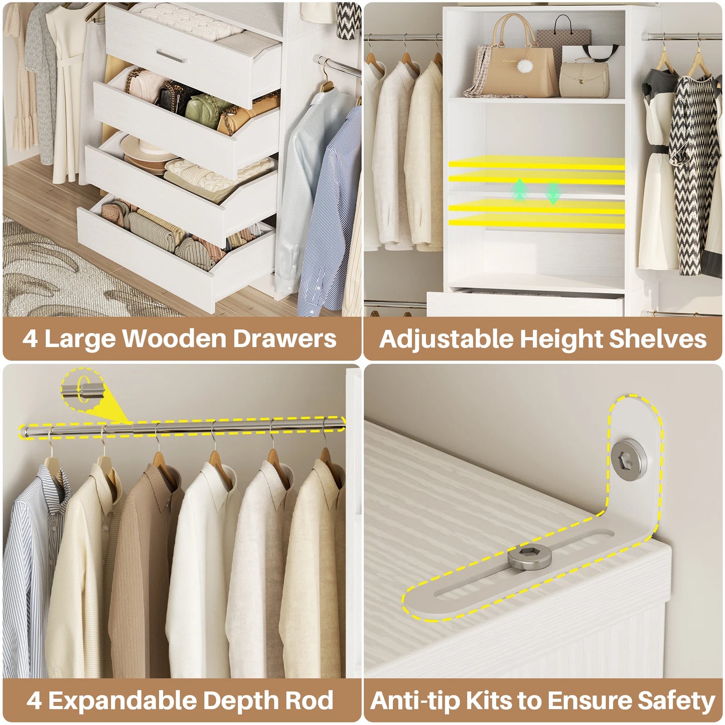Aheaplus Modern Wooden Walk In Closet System Organizer