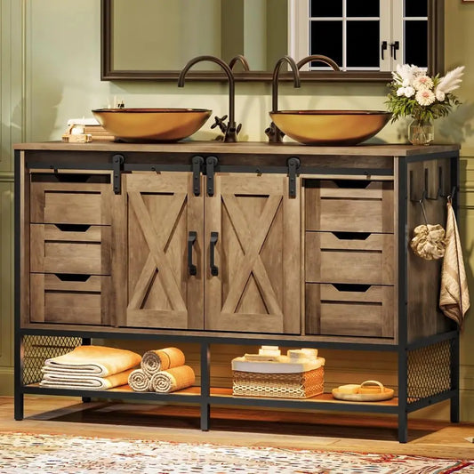 Bathroom Vanity With Vel Sink Led Light Sliding Barn Door