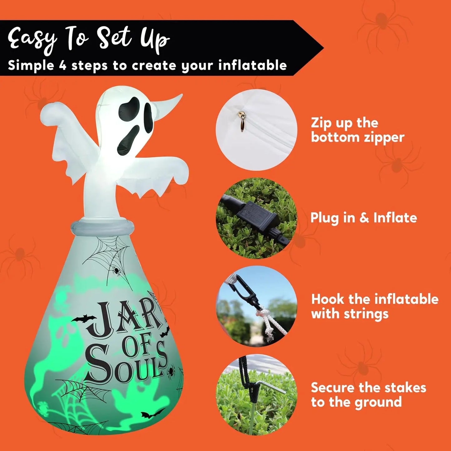 Joyfy Inflatable Ghost Halloween Outdoor Decor With LED Light