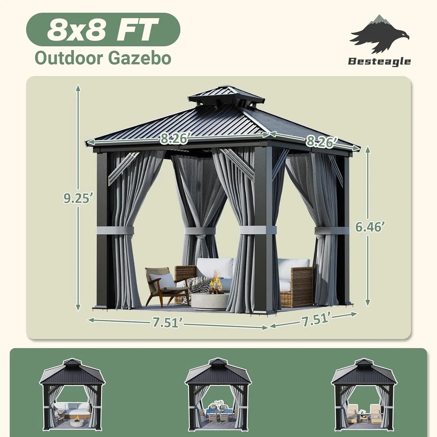 Hardtop Gazebo With Aluminum Frame And Steel Roof Outdoor Shelter