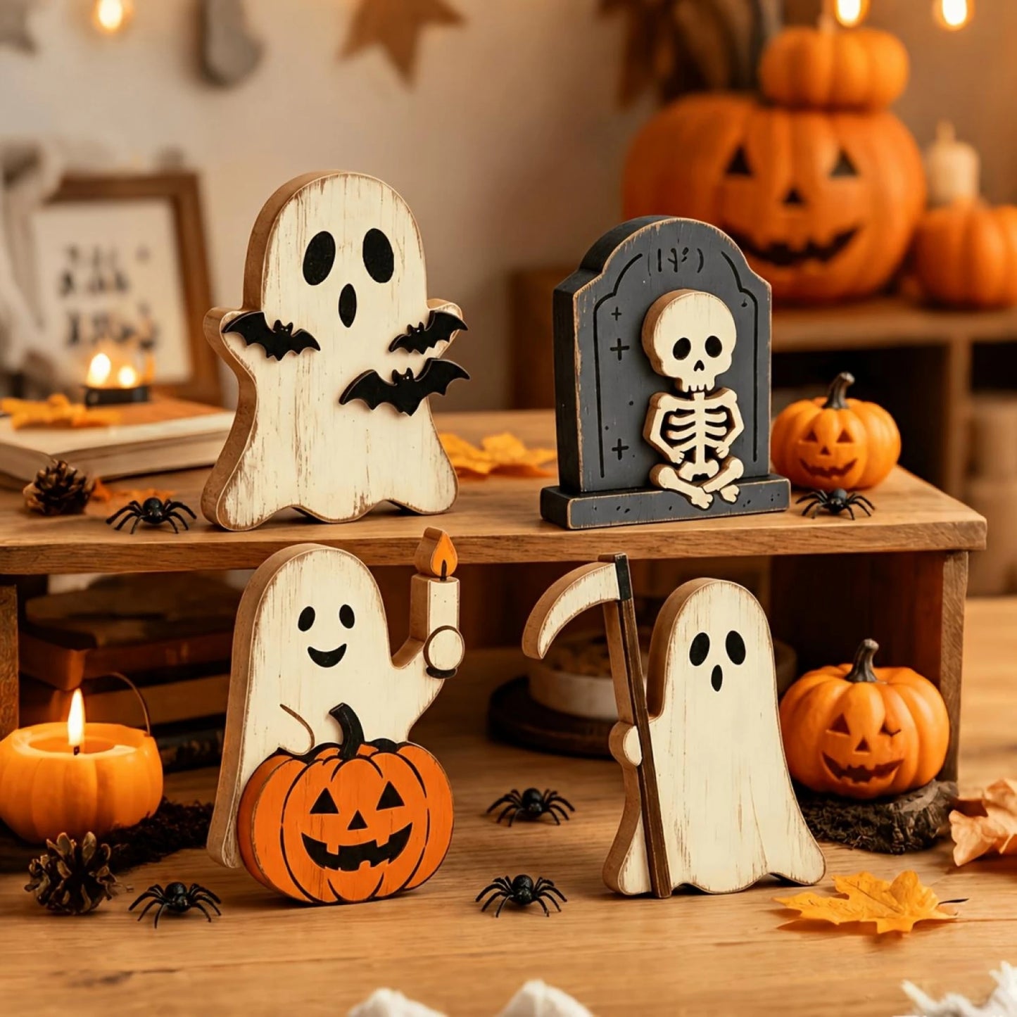 Halloween Mini Ghost Tiered Tray Home Decor Accent Set