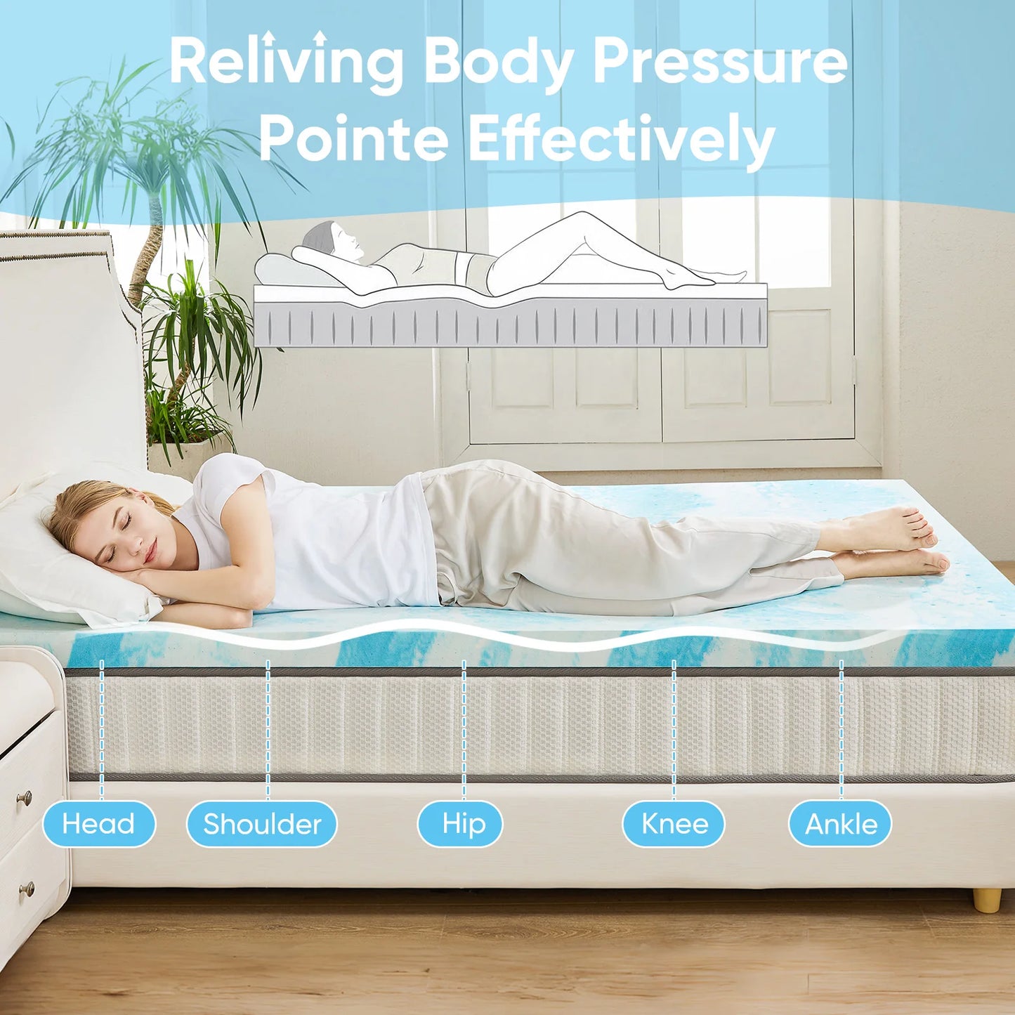 JHK Gel Memory Foam Mattress Topper Cooling Breathable Comfort