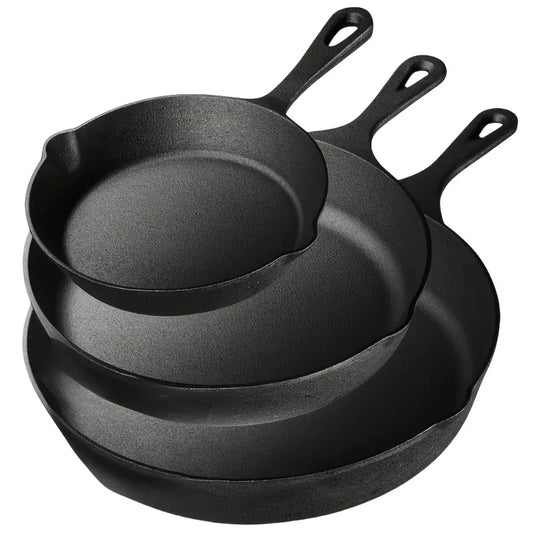 AEDG 3 Piece Cast Iron Skillet Set Preseasoned Even Heat