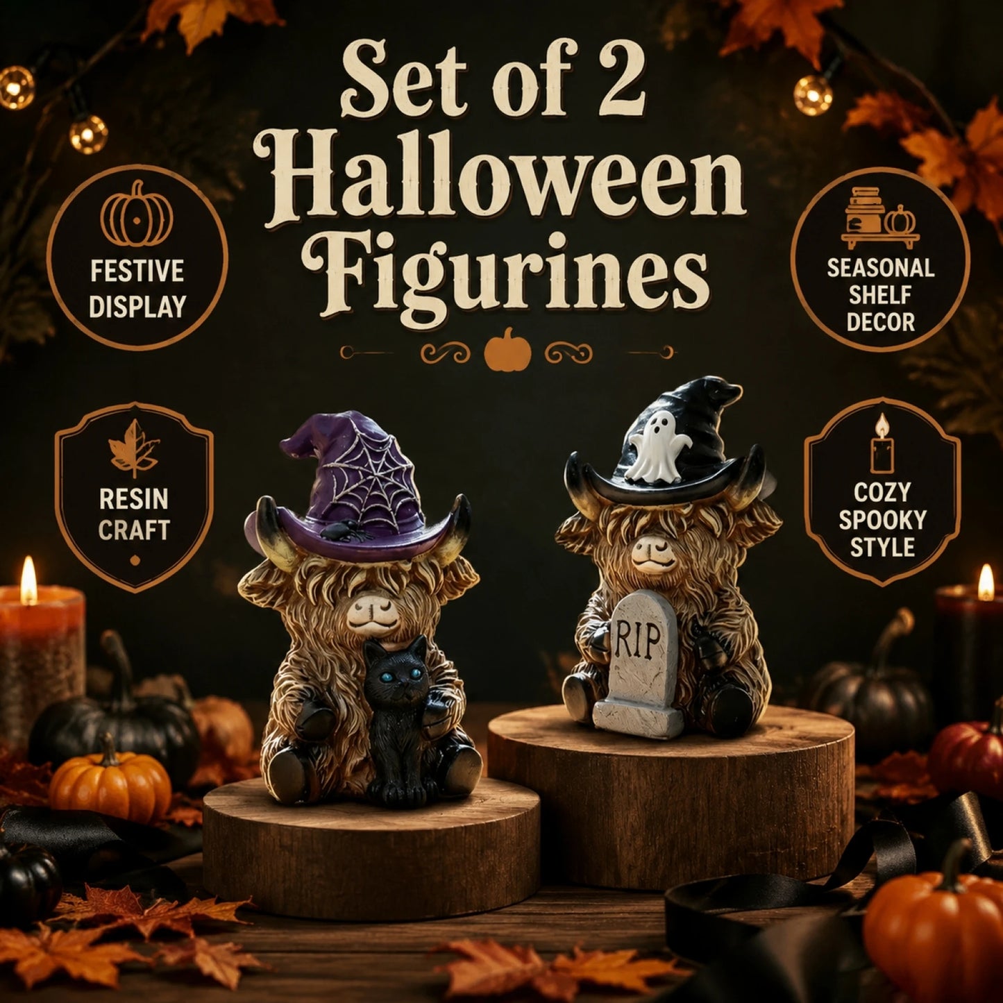 Resin Highland Cow Indoor Halloween Figurine Home Decor