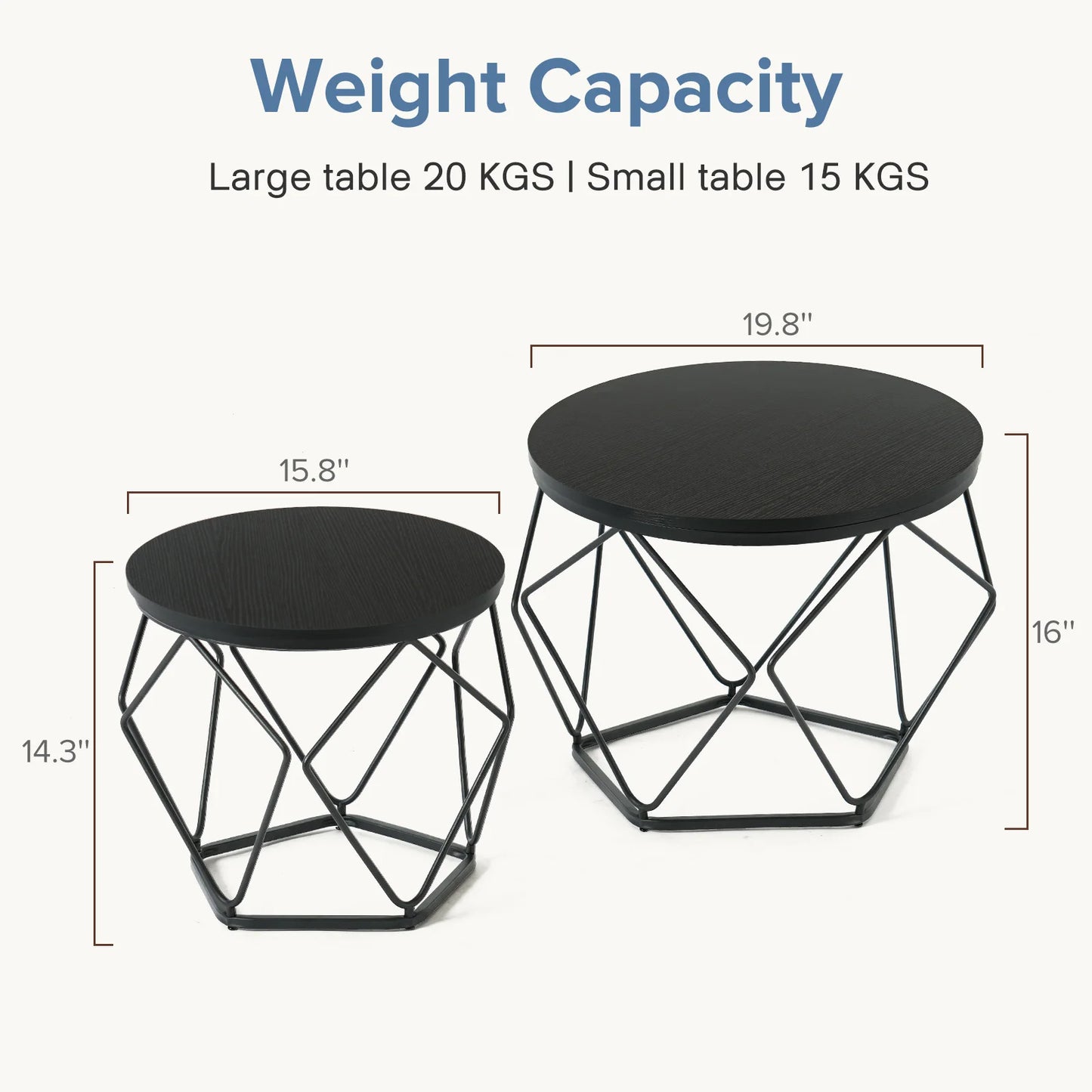 JHK Round Geometric Coffee Table Set With Nesting Side Tables