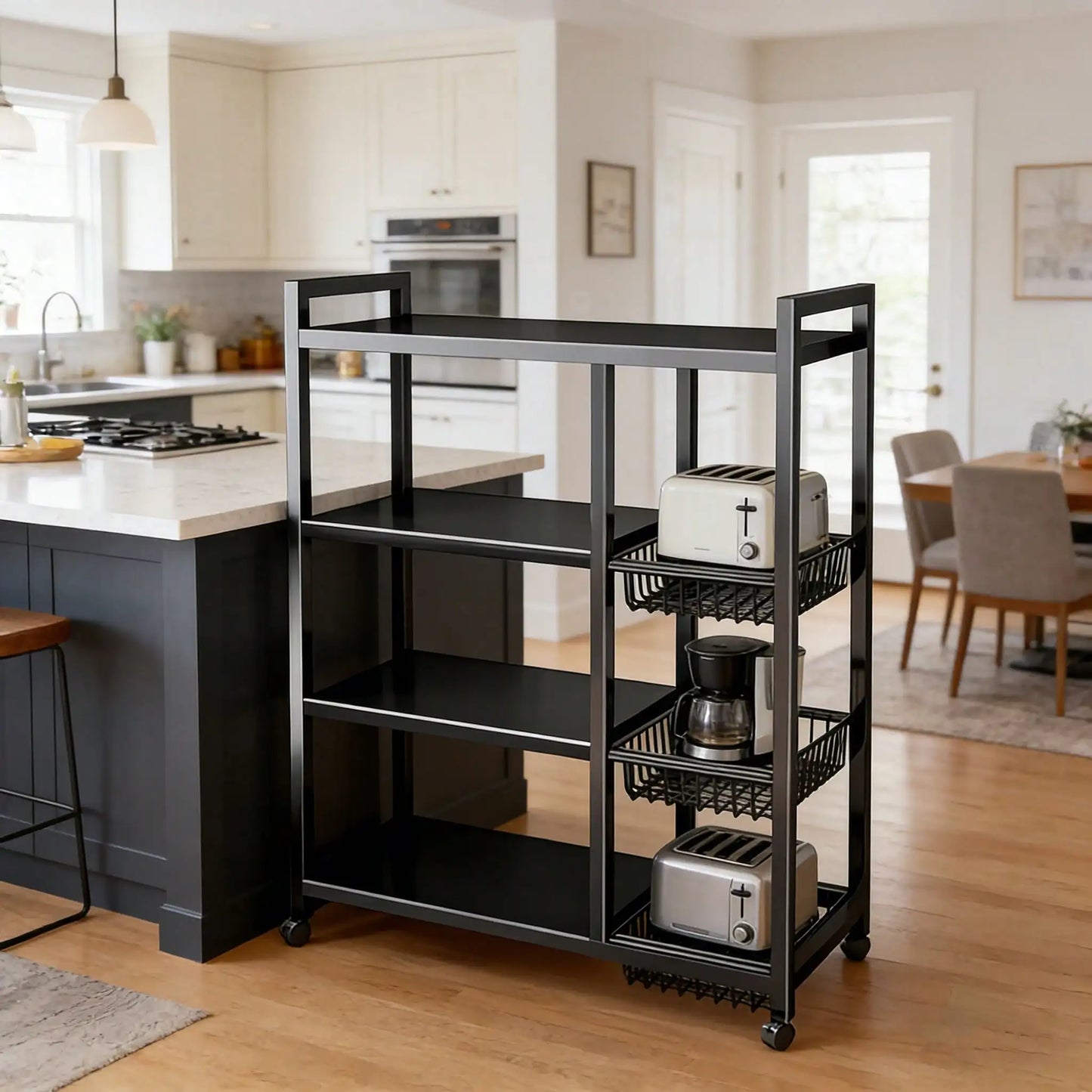Heavy Duty Four Tier Storage Rack With Rolling Baskets Home Organizer
